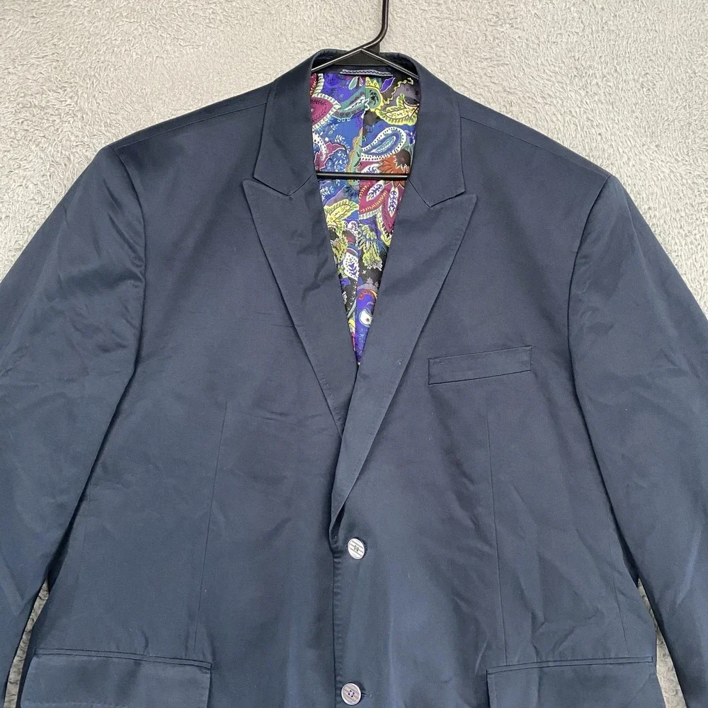 Robert‎ Graham Blazer Mens 50 Blue Cotton Two Button Sport Coat Paisley Lining